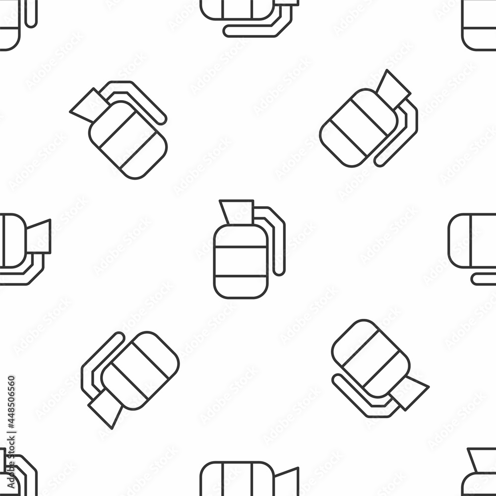 Grey line Hand grenade icon isolated seamless pattern on white background. Bomb explosion. Vector Grey line Hand grenade icon isolated seamless pattern on white background. Bomb explosion. Vector