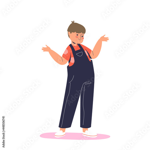Grumpy kid boy shrugging shoulders not know answer. Naughty child misbehaving express surprise