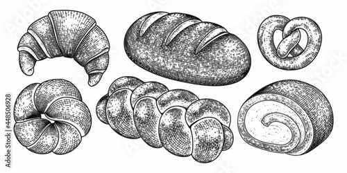 Bread and Dessert hand drawn sketch decorative set