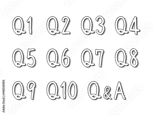 手描き風のQ＆A、よくあるご質問、FAQ、クイズ、回答、見出しのイラストセット
