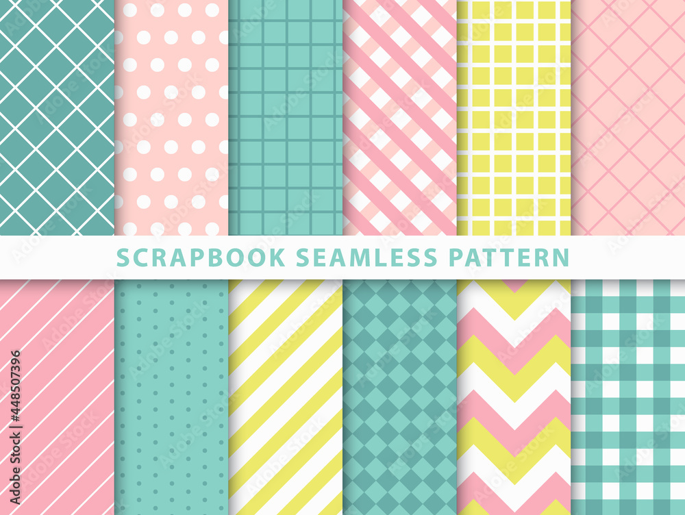 Collection of scrapbook seamless pattern