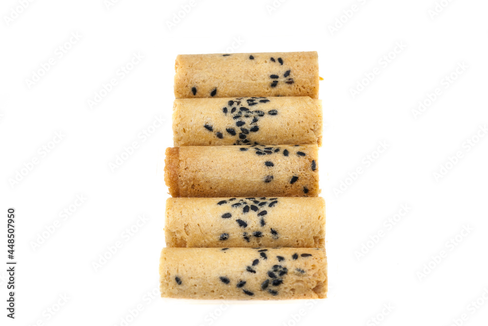 Coconut roll, sweet candy on white background. Coconut roll, sweet candy on white background.