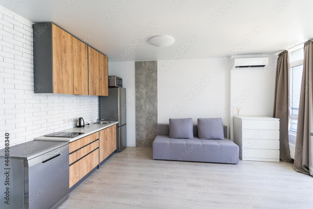 Kitchen and living room of loft apartment Kitchen and living room of loft apartment