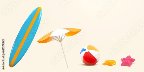 3d elements of summer beach objects