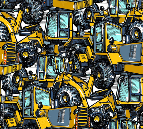 Old road scraper with an earthmoving blade - seamless pattern