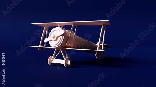 Toy Wooden Plane on Blue Background