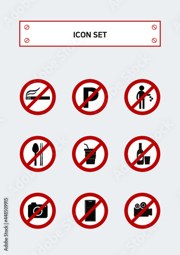 Various prohibition signs with no smoking signs 

