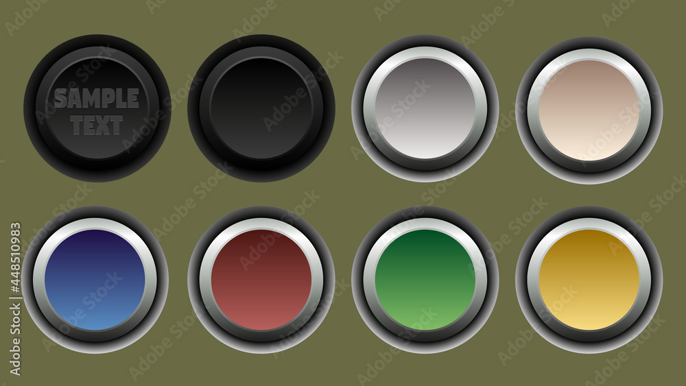 Set of round buttons in different colors. Isolated monochromatic background. Vector illustration. Set of round buttons in different colors. Isolated monochromatic background. Vector illustration.