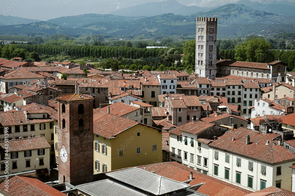 Lucca. Toscana. Veduta del centro città dal giardino della Torre Guinici