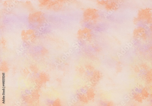 Watercolor background in orange, yellow, violet which had painted with a microfiber paint roller © Heike Rau