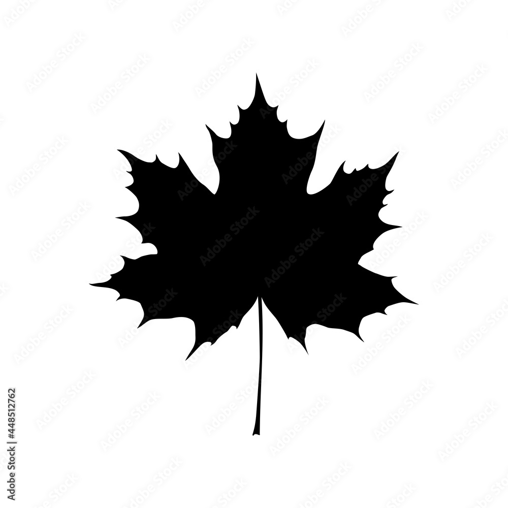 Black Line Maple Leaf with Little Stem. Vector Icon. Isolated on White.  Autumn Single Leaf Silhouette Stock Vector - Illustration of canada,  national: 229661205