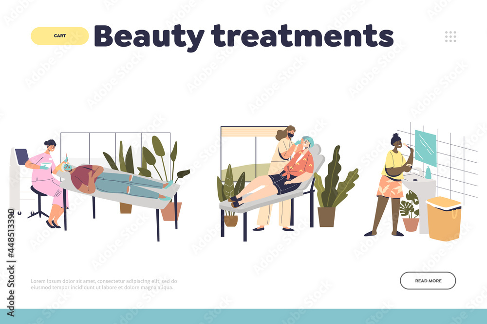 Beauty treatments concept of landing page with female make cosmetology procedure at home or in salon