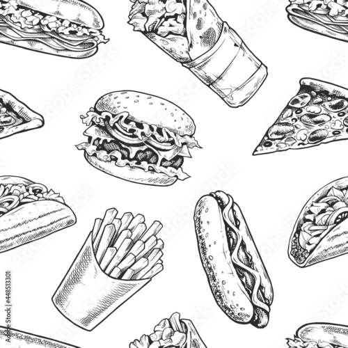 Fast Food Seamless Pattern Retro Vector