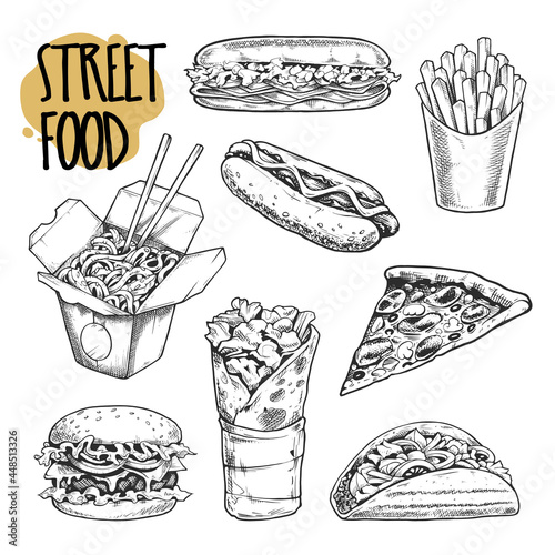 Street Food Retro Illustrations Vector Set