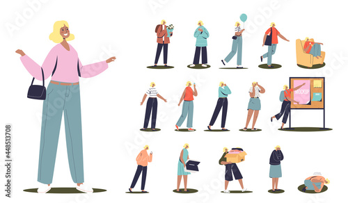 Set of successful businessman wearing eyeglasses in different lifestyle situations and poses