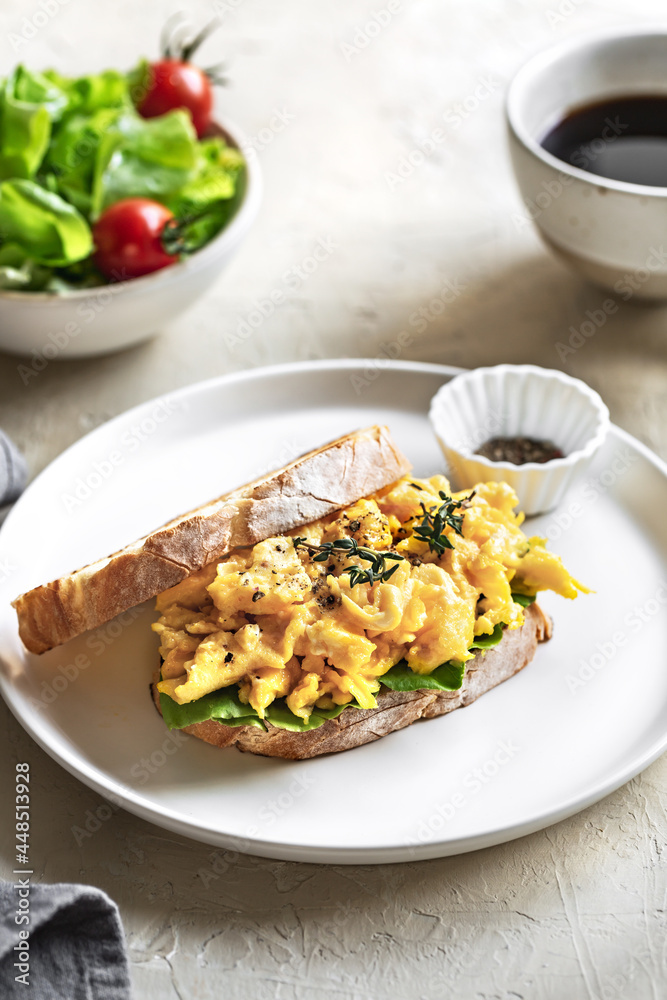 Scramble Egg Sandwich with Salad