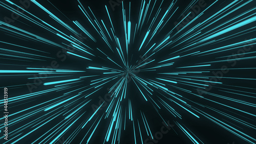 Hyper jump into another galaxy. Speed of light, neon glowing rays in motion. Beautiful fireworks, colorful explosion, big bang. Moving through stars. Seamless loop. Abstract creative cosmic background