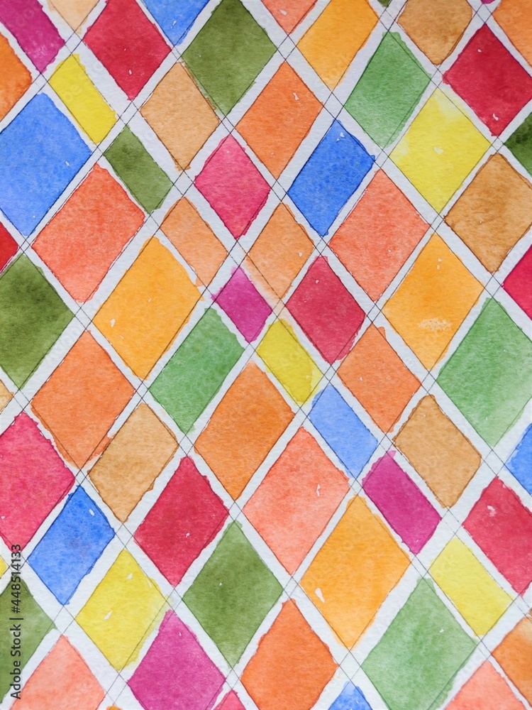 colorful watercolor mosaic geometric tiles painting
