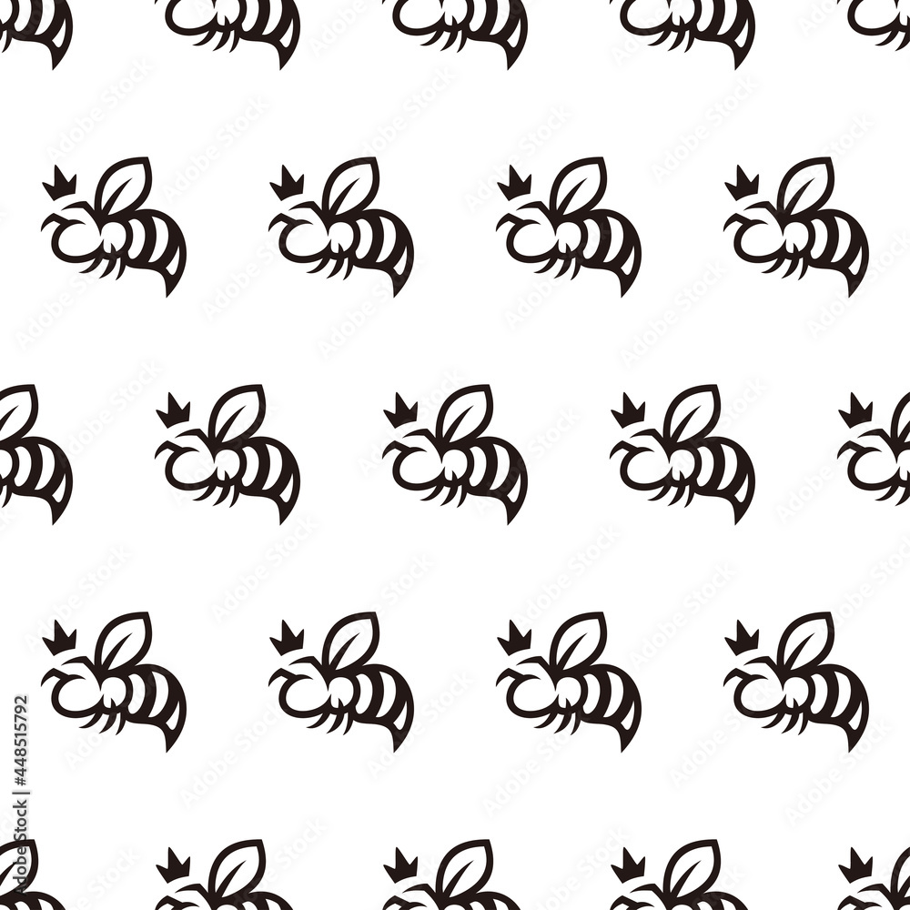 Simple seamless pattern of black queen bee cartoon style illustration background template vector