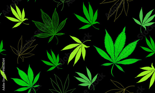 A Neon, Green Marijuana Pattern. A Medical Cannabis, Weed Modern Background for Surface Design, Fabrics, Prints, Banners, Ads.