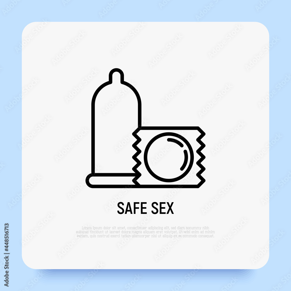 Condom, safe sex thin line icon. Contraception, pregnancy prevention. Modern vector illustration.