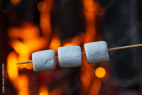 Marshmallows on a wooden stick