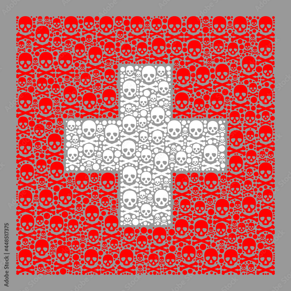 Obraz premium Mosaic Swiss flag constructed with piracy elements. Death vector rectangle collage Swiss flag constructed for hacker propaganda. Designed for political and patriotic applications.