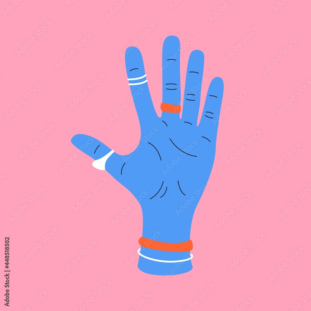 Obraz premium Woman hand showing five fingers. Hand counting five, hand with five fingers raised, abstract flat vector illustration