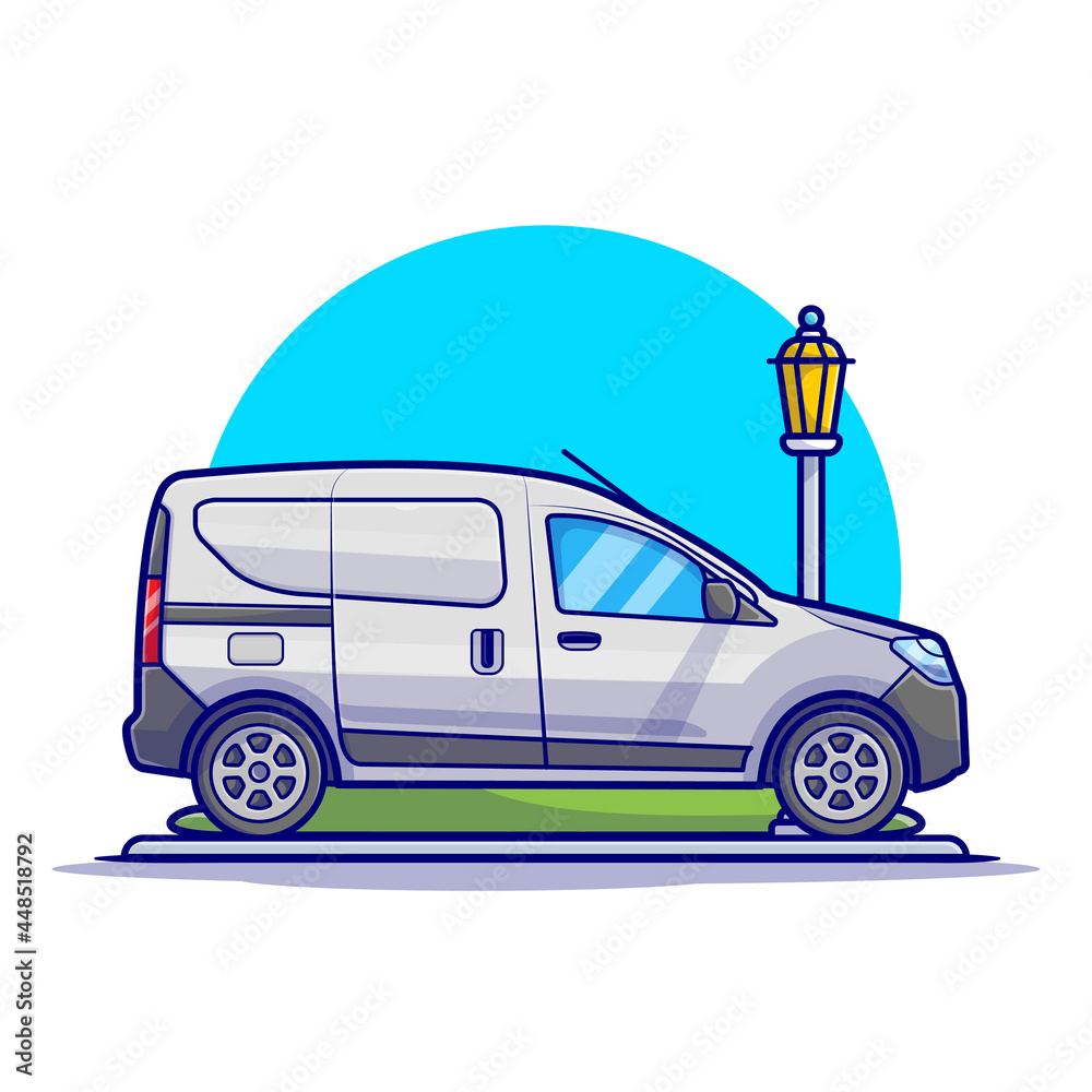 Car Van Cartoon Vector Icon Illustration. Land Transportation Icon Concept Isolated Premium Vector. Flat Cartoon Style