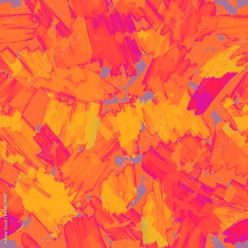 Seamless pattern. Yellow  orange  red  strokes of paint  brush strokes on a white background.