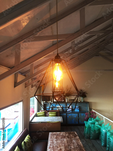 The lighting concept on the interior of Kintamani Eco Bike Coffee gives a warm feel. The photo was taken on July 14th, 2019.