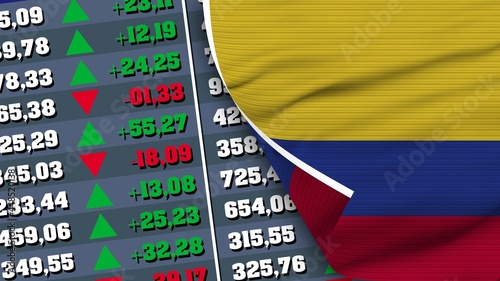 Colombia Flag and Finance, Stock Exchange, Stock Market Chart, Fabric Texture Illustration