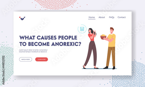 What is Anorexia Causes Landing Page Template. Female Characters with Mental Disorder Refuse Eating, Loss Weight