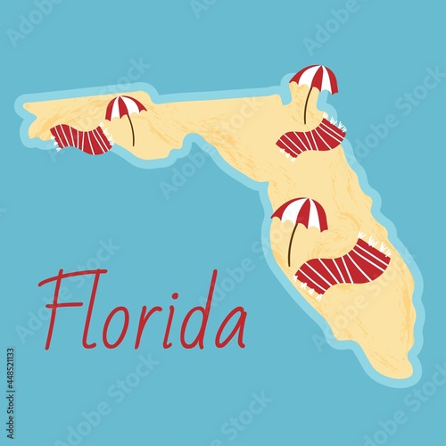 Simple border map on Florida - sothern state on USA. Land with textured background and orange letteringSimple border map on Florida - sothern state on USA. Land with textured background and orange