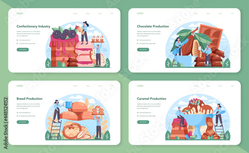 Confectionery production industry web banner or landing page set