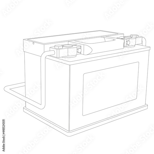 Vector car battery with connected terminals line illustration