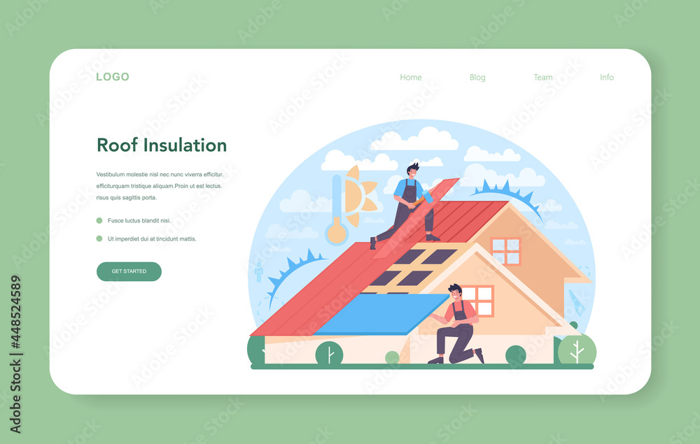 Roof insulation web banner or landing page. Thermal or acoustic insulation.