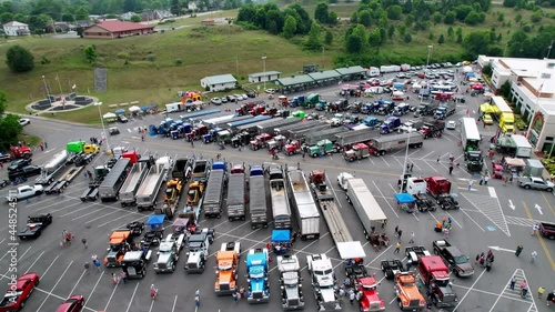 Aerial Push in Big Rig Truck Show in Lebanon Virginia Wide Shot photo