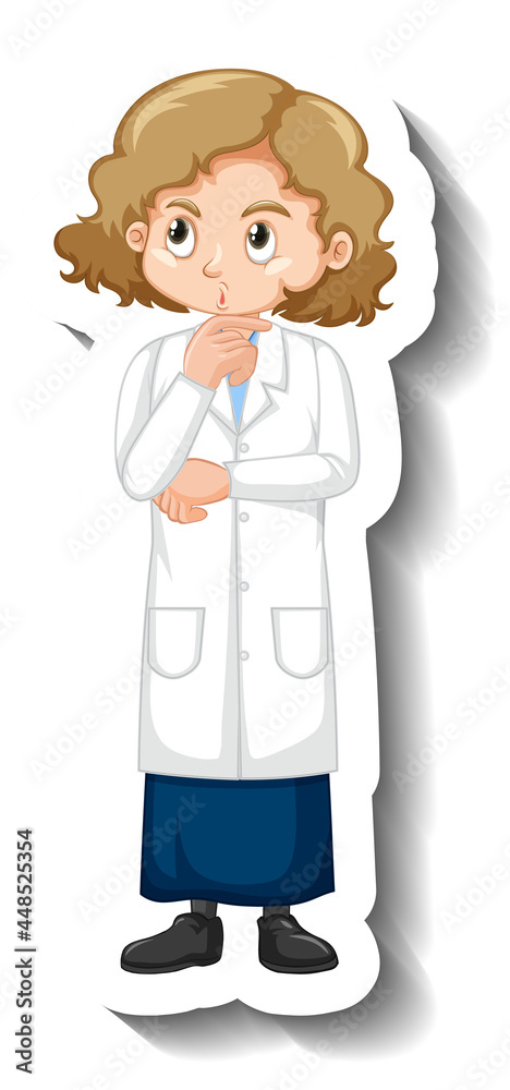 A girl in science gown cartoon character sticker A girl in science gown cartoon character sticker