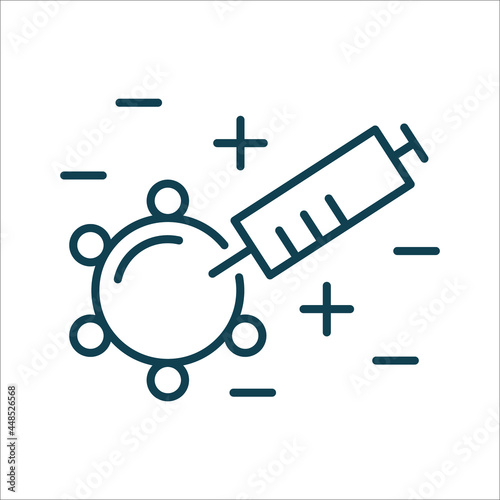 Virus and syringe line icon isolated vector. Editable stroke symbol. Vaccines against virus, vaccination sheldule, anti vaccine, shield virus. Flu, hepatitis, measles covid prevention