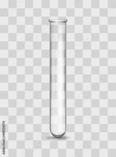 Glass test tube isolated template. Transparent elongated flask for chemical and medical research subject for biofluid sample and pharmaceutical vector experiments.