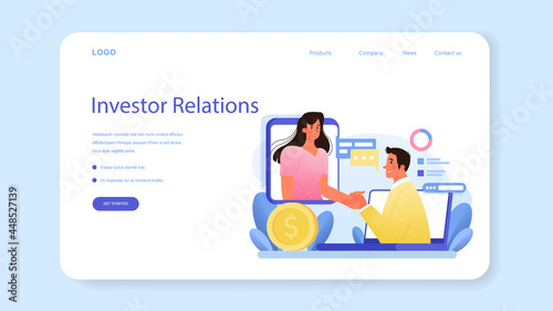 Investor relations web banner or landing page. Investings involvement