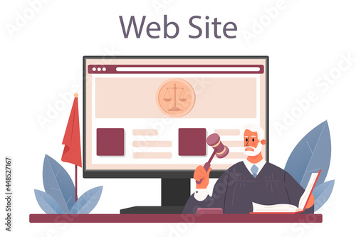 Judge online service or platform. Court worker stand for justice and law