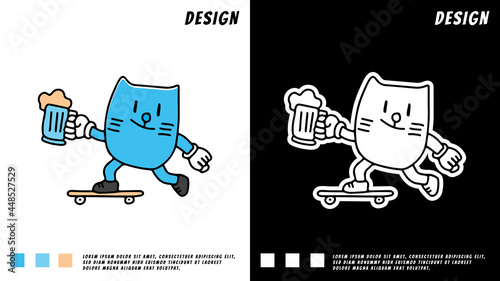 trendy cat ride a skateboard, illustration for t-shirt, poster, sticker, or apparel merchandise.