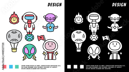 set of space cartoon, illustration for t-shirt, poster, sticker, or apparel merchandise.