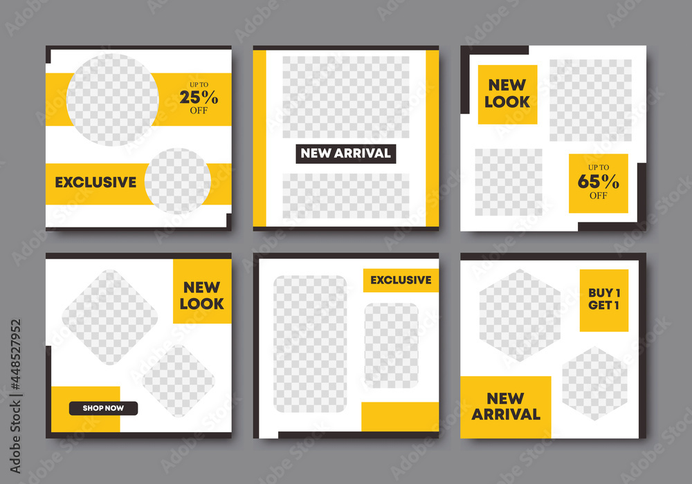 Minimalist square banner template collection. Suitable for online feeds post in promoting a product or brand. Vector illustration with stripe lines, shape and photo college placement Minimalist square banner template collection. Suitable for online feeds post in promoting a product or brand. Vector illustration with stripe lines, shape and photo college placement
