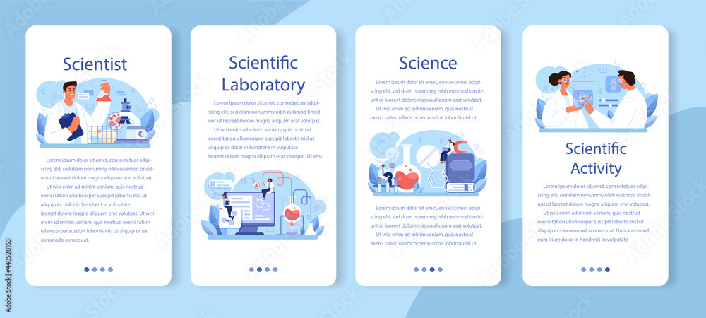 Scientist mobile application banner set. Idea of education and innovation
