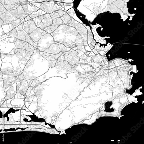 Urban city map of Rio de Janeiro. Vector poster. Black grayscale street map.