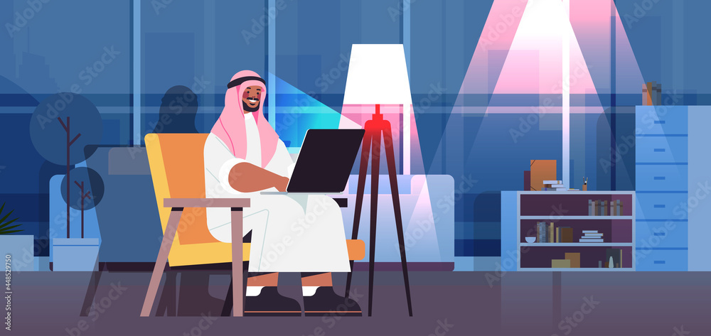 arab businessman freelancer working on laptop arabic man using notebook social media network communication