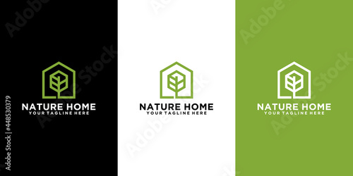 nature house logo inspiration, tree house and green house